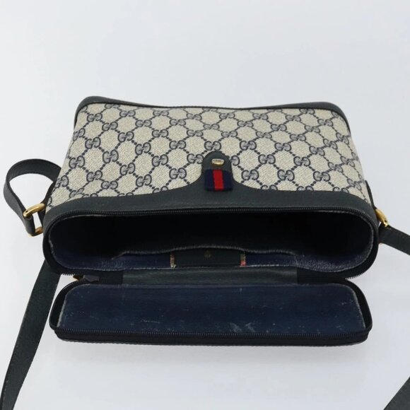 GUCCI GG Supreme Sherry Line Shoulder Bag PVC Navy Gold 904 02 069 Auth 148394 - Picture 11 of 16
